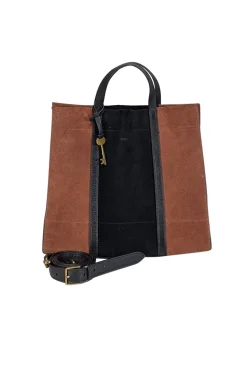 Fossil - Tan & Black Color-Block Suede Satchel Bag