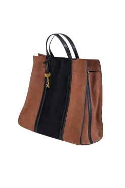 Fossil - Tan & Black Color-Block Suede Satchel Bag