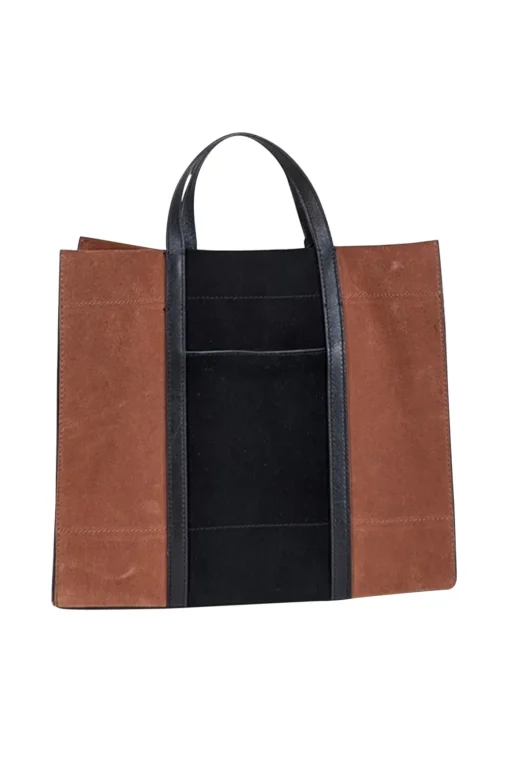 Fossil - Tan & Black Color-Block Suede Satchel Bag