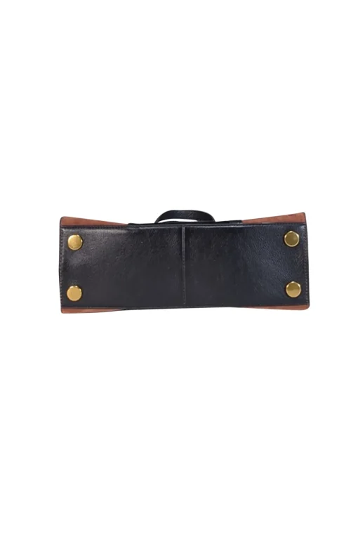 Fossil - Tan & Black Color-Block Suede Satchel Bag