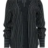 Frame - Black & White Stripe Button Front w/ Polka Dot Trim Shirt Sz S