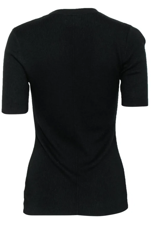 Frame - Black Ribbed Cashmere Blend Short Sleeve Top Sz M