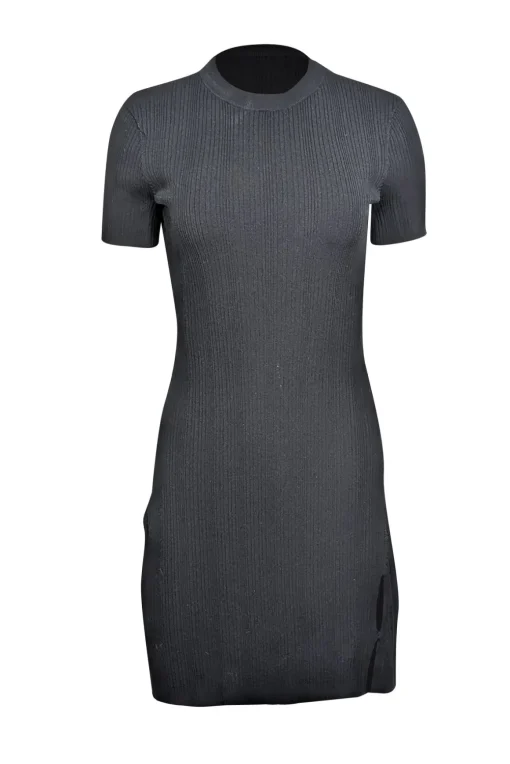 Frame - Black Ribbed Short Sleeve Knit Dress Sz S