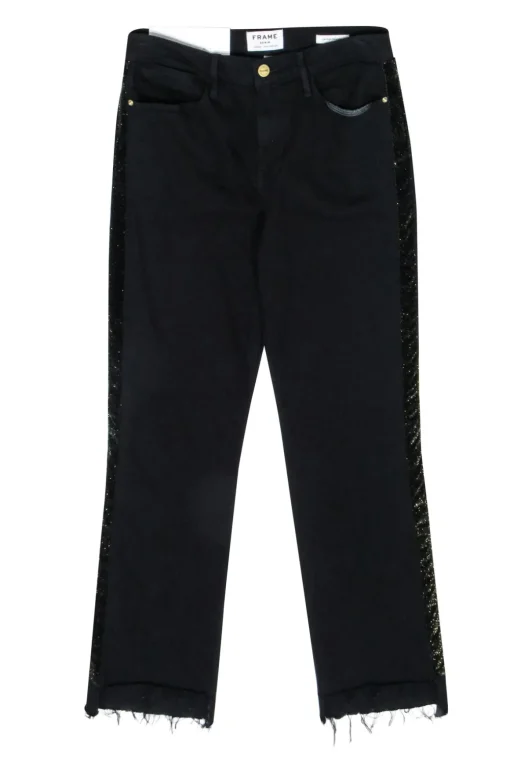 Frame - Black Straight Leg Jeans w/ Gold Glitter Side Stripe Sz 8