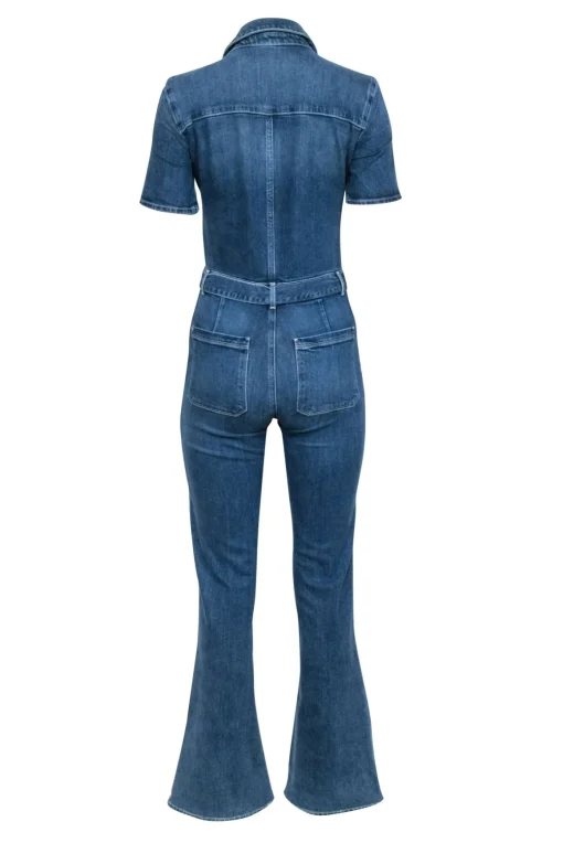 Frame - Blue Denim Short Sleeve Belted Jumpsuit Sz XS