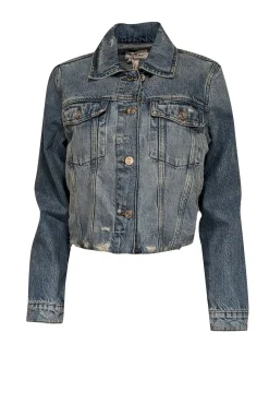 Frame - Light Wash Distressed Cropped Denim Jacket Sz XS