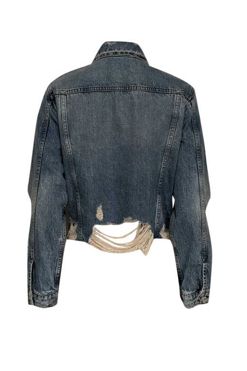 Frame - Light Wash Distressed Cropped Denim Jacket Sz XS