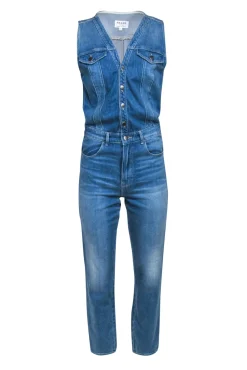 Frame - Light Wash Sleeveless Straight Leg Denim Jumpsuit Sz M