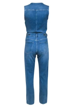 Frame - Light Wash Sleeveless Straight Leg Denim Jumpsuit Sz M