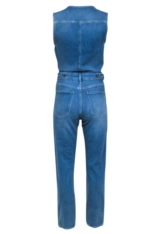 Frame - Light Wash Sleeveless Straight Leg Denim Jumpsuit Sz M