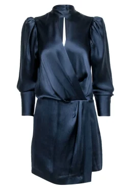 Frame - Navy Silk Faux Wrap Dress Sz S