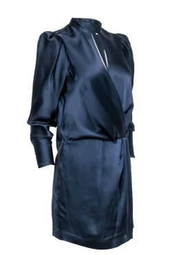 Frame - Navy Silk Faux Wrap Dress Sz S