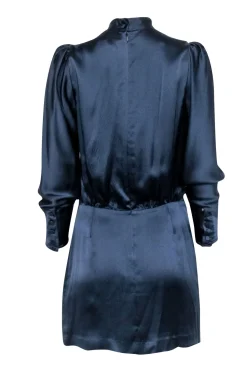 Frame - Navy Silk Faux Wrap Dress Sz S
