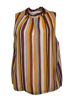 Frame - Orange, Beige, & Burgundy Striped Silk Sleeveless Top Sz M