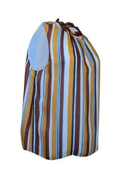 Frame - Orange, Beige, & Burgundy Striped Silk Sleeveless Top Sz M