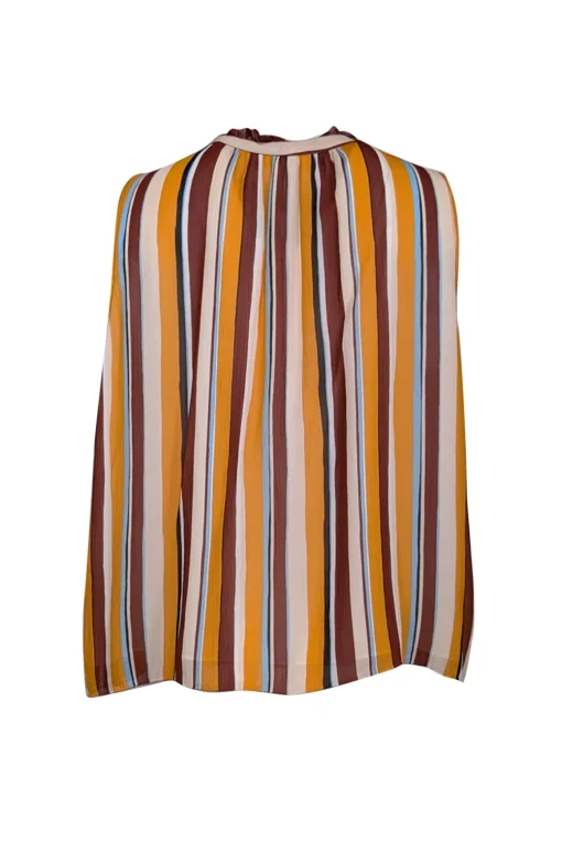 Frame - Orange, Beige, & Burgundy Striped Silk Sleeveless Top Sz M