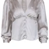 Frame - Silver Silk Blouse w/ Deep V-Neckline & Front Button Close Sz S