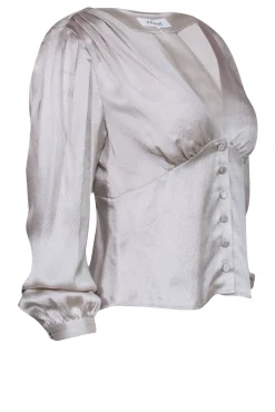 Frame - Silver Silk Blouse w/ Deep V-Neckline & Front Button Close Sz S
