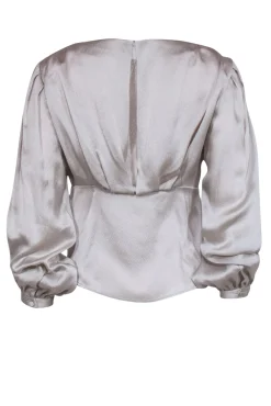 Frame - Silver Silk Blouse w/ Deep V-Neckline & Front Button Close Sz S