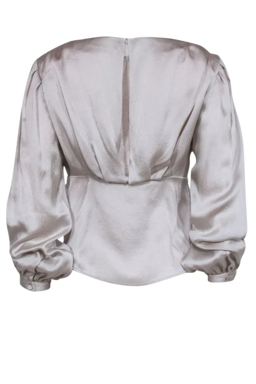 Frame - Silver Silk Blouse w/ Deep V-Neckline & Front Button Close Sz S