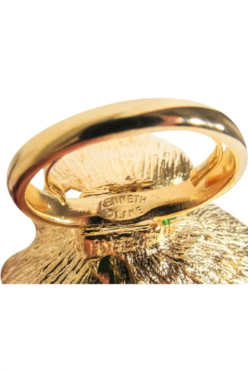 Frances Valentine - Gold Ring w/ Green Flower & Pearl Sz 7