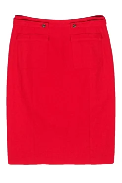 Frances Valentine - Red Wool Pencil Skirt w/ Front Pockets Sz 6