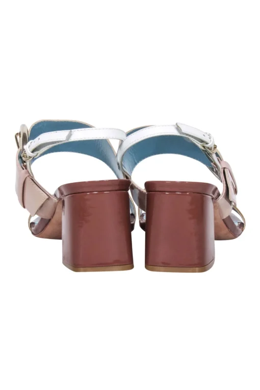 Frances Valentine - Tan, Beige, & Brown Patent Leather Strappy Sandals Sz 7.5