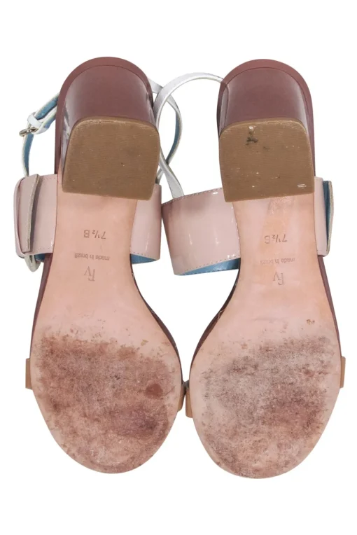 Frances Valentine - Tan, Beige, & Brown Patent Leather Strappy Sandals Sz 7.5