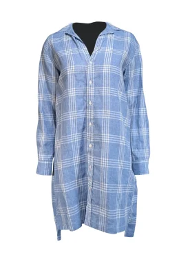 Frank & Eileen - Blue & White Plaid Linen Blend Shirtdress Sz S