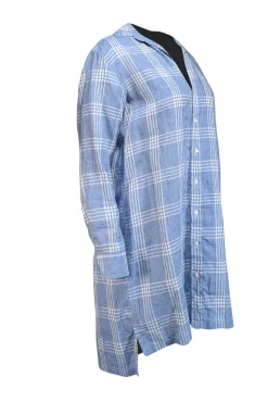 Frank & Eileen - Blue & White Plaid Linen Blend Shirtdress Sz S