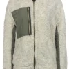 Free People - Beige Faux Sherpa Zip-Up Jacket w/ Olive Trim Sz S