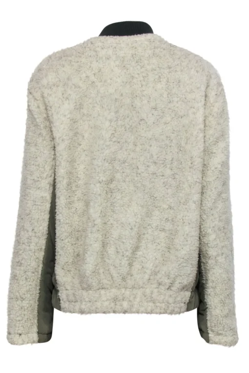 Free People - Beige Faux Sherpa Zip-Up Jacket w/ Olive Trim Sz S