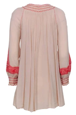 Free People - Beige, Red & White Embroidered Shift Dress w/ Tassels Sz XS