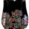 Free People - Black & Multicolored Velvet Floral Print Shift Dress Sz XS