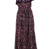 Free People - Black & Pink Floral Print Belted Maxi Dress w/ Plaid Trim Sz S