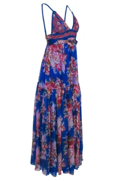 Free People - Cobalt Blue Multi Color Floral Sleeveless Maxi Dress Sz XS
