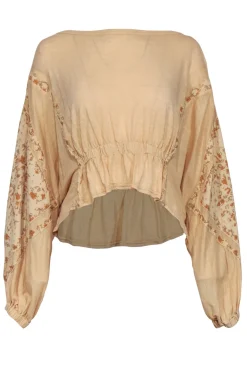 Free People - Cream Cotton Long Sleeve Top w/ Floral Quilted Accents Sz XS