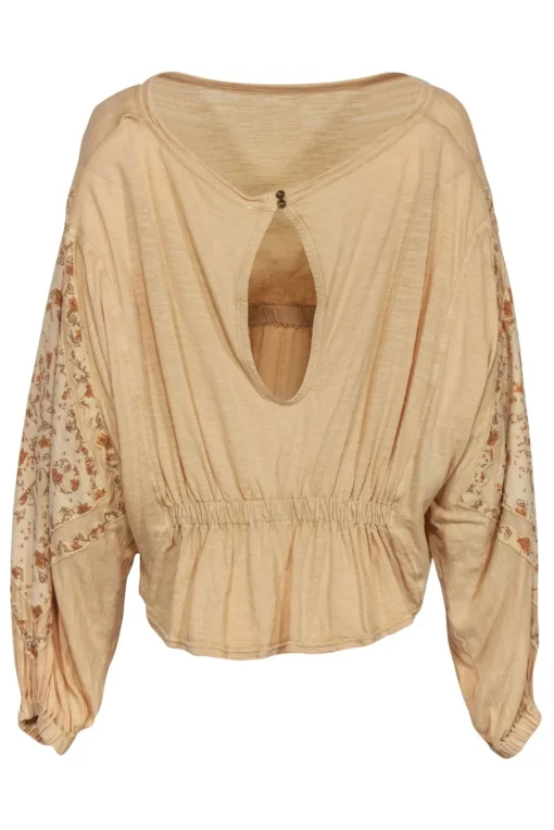 Free People - Cream Cotton Long Sleeve Top w/ Floral Quilted Accents Sz XS