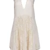 Free People - Ivory Lace Empire Waist Sleeveless Mini Dress Sz M