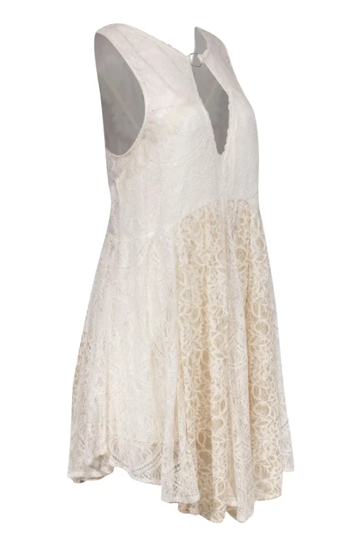 Free People - Ivory Lace Empire Waist Sleeveless Mini Dress Sz M