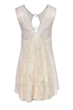 Free People - Ivory Lace Empire Waist Sleeveless Mini Dress Sz M