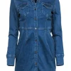 Free People - Medium Wash Denim Button-Up Shirt Dress Sz S