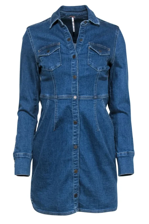 Free People - Medium Wash Denim Button-Up Shirt Dress Sz S