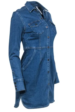Free People - Medium Wash Denim Button-Up Shirt Dress Sz S