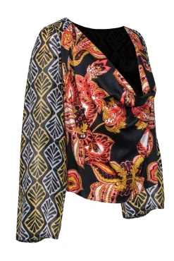 Free People - Mixed Print Black Long Sleeve Blouse Sz XS