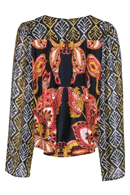 Free People - Mixed Print Black Long Sleeve Blouse Sz XS