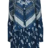 Free People - Navy Floral Printed Button-Front Shift Dress Sz S
