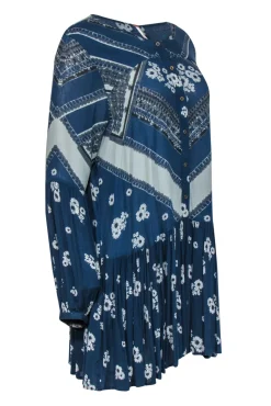 Free People - Navy Floral Printed Button-Front Shift Dress Sz S