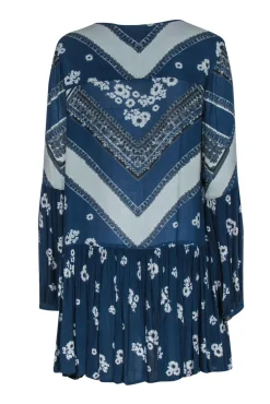 Free People - Navy Floral Printed Button-Front Shift Dress Sz S