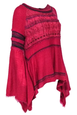 Free People - Raspberry Pink & Purple Textured Knit Frayed Bell Sleeve Sweater Sz XS